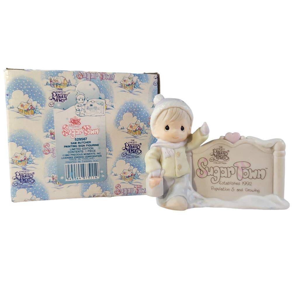 Precious Moments Sugar Town Sam Butcher Painting Sign Figurine Enesco 529567